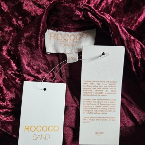 New Rococo Sand Velvet Embroidered Burgundy Pants NWT Size Small - Picture 10 of 12